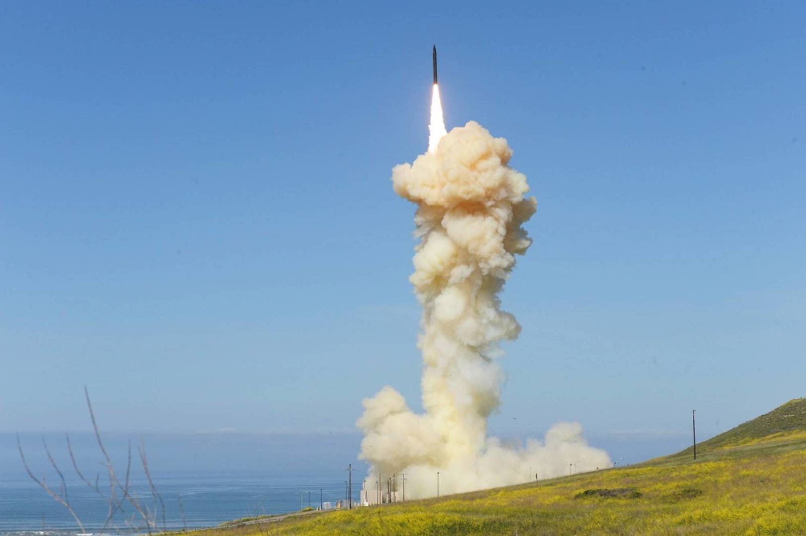 In this photo provided by the Missile Defense Agency, the lead ground-based Interceptor is launched from Vandenberg Air Force Base, Calif., in a 