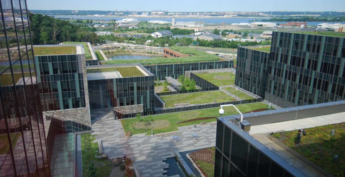 The new DHS headquarters, which GSA is managing, includes green roofs, and other green buildings features.
green roofs, green buildings, St Elizabeths, GSA


